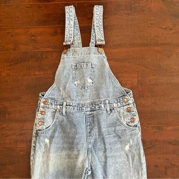 ONE TEASPOON Revolve Denim Overalls Distressed Cropped Ankle Blue Jean Size 28 - Picture 3 of 11